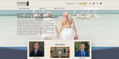 Freedom Capital Advisors website with beach scene and advisor photos