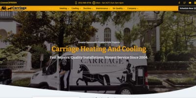 Carriage Heating and Cooling service van outside Savannah home