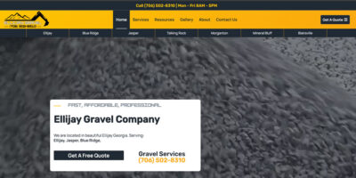 Ellijay Gravel Company website homepage with gravel background